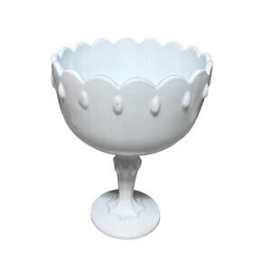 Indiana Milk Glass Teardrop Compote Pedestal Footed Wedding Bowl Vintage